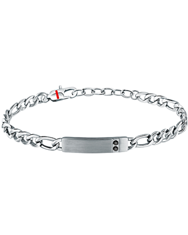 PULSERA ESCLAVA UNISEX ESLABONES Y CHAPA ACERO MATE CON PIEDRA NEGRA
