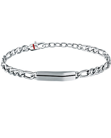 PULSERA ESCLAVA UNISEX ESLABONES Y CHAPA MATIZADA CON PERFIL NEGRO EN ACERO