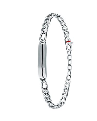 PULSERA ESCLAVA UNISEX ESLABONES Y CHAPA MATIZADA CON PERFIL NEGRO EN ACERO