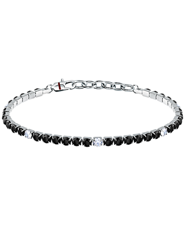 PULSERA UNISEX ACERO MODELO RIVIER CON CIRCONITAS COLOR NEGRO Y BLANCO