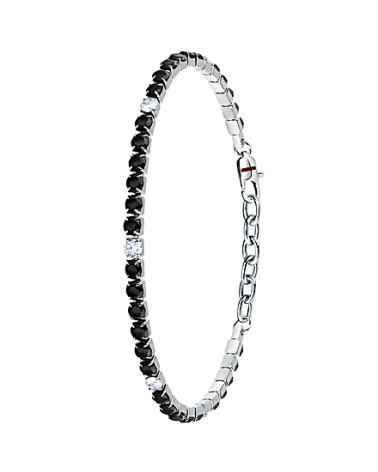 PULSERA UNISEX ACERO MODELO RIVIER CON CIRCONITAS COLOR NEGRO Y BLANCO