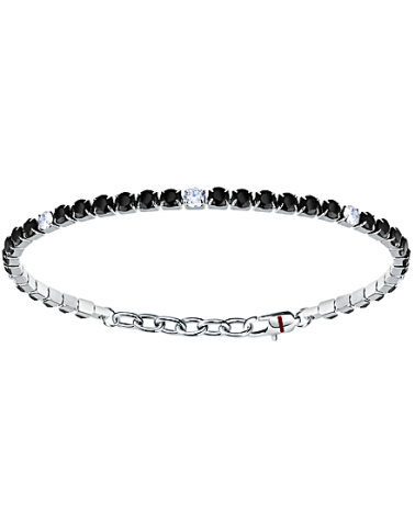 PULSERA UNISEX ACERO MODELO RIVIER CON CIRCONITAS COLOR NEGRO Y BLANCO