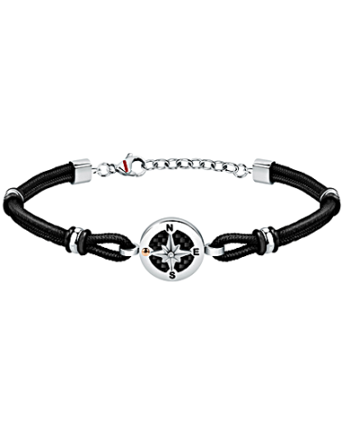 PULSERA DE HOMBRE CORDÓN NEGRO CON DETALLES EN ACERO PUNTOS CARDINALES
