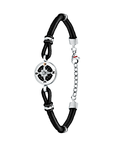 PULSERA DE HOMBRE CORDÓN NEGRO CON DETALLES EN ACERO PUNTOS CARDINALES