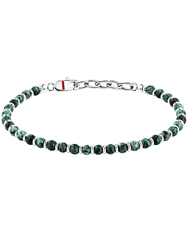 PULSERA DE HOMBRE Y MUJER ACERO CON BOLAS DE MALAQUITA