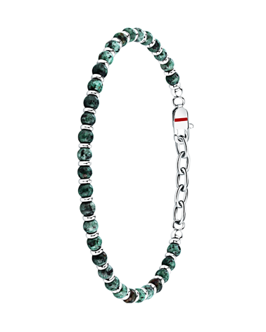 PULSERA DE HOMBRE Y MUJER ACERO CON BOLAS DE MALAQUITA