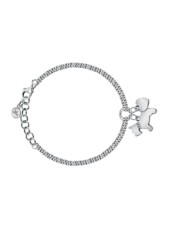 PULSERA DE ACERO CON ABALORIO DE PERRO Y CORAZÓN COLGANDO