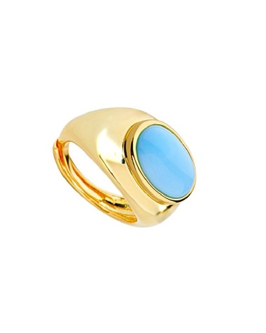 ANILLO DORADO ACERO ANCHO CON TURQUESA OVAL CENTRAL