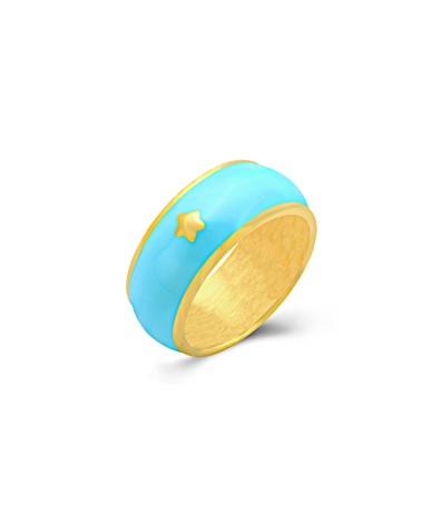 ANILLO DORADO DE ACERO CON ESMALTE COLOR AZUL Y ESTRELLA CENTRAL