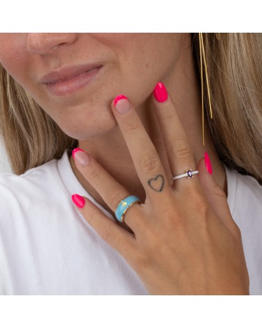ANILLO DORADO DE ACERO CON ESMALTE COLOR AZUL Y ESTRELLA CENTRAL