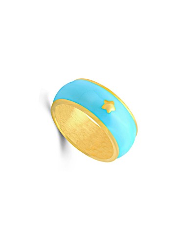 ANILLO DORADO DE ACERO CON ESMALTE COLOR AZUL Y ESTRELLA CENTRAL
