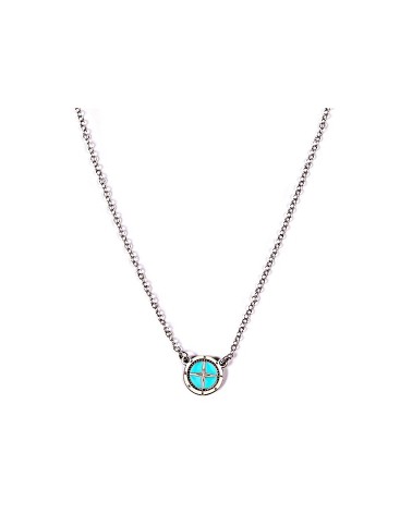 COLLAR PLATA 1ª LEY CON COLGANTE REDONDO ESMALTE AZUL MODELO BRÚJULA