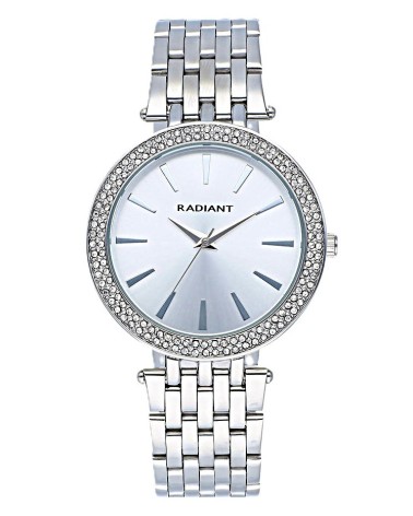 RELOJ DE MUJER ACERO ORLA DE CIRCONITAS FONDO ESFERA GRIS PLATA