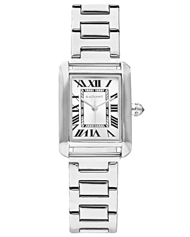 RELOJ RECTANGULAR ACERO PLATEADO NUMEROS ROMANOS EN NEGRO