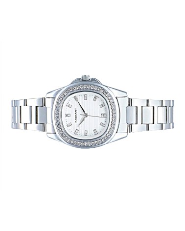 RELOJ DE MUJER ACERO PLATEADO ORLA DE CIRCONITAS ESFERA BLANCA