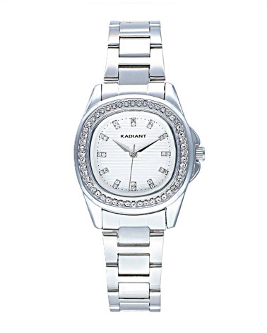 RELOJ DE MUJER ACERO PLATEADO ORLA DE CIRCONITAS ESFERA BLANCA
