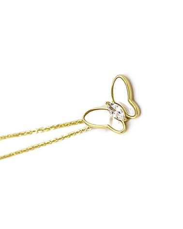 COLLAR PLATA 1ª LEY CHAPADO EN ORO DISEÑO DE MARIPOSA CON NÁCAR Y CIRCONITA