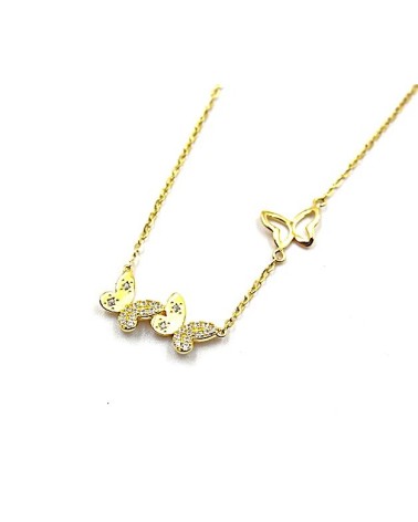 COLLAR PLATA 1ª LEY CHAPADO EN ORO CON MARIPOSAS Y CIRCONITAS