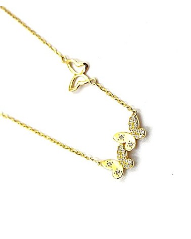 COLLAR PLATA 1ª LEY CHAPADO EN ORO CON MARIPOSAS Y CIRCONITAS