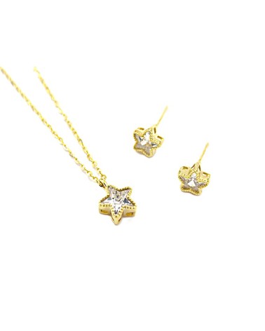 CONJUNTO DE COLLAR Y PENDIENTE EN PLATA DE 1ª LEY CHAPADO EN ORO ESTRELLA CON CIRCONITAS