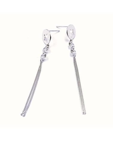 PENDIENTE LARGO PLATA 1ª LEY CIRCONITAS REDONDAS CADENAS COLGANDO Y ESTRELLA CALADA