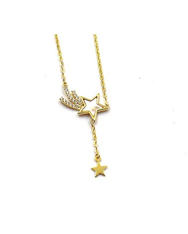 COLLAR PLATA 1ª LEY CHAPADO EN ORO CIRCONITAS ESTRELLA CON NÁCAR
