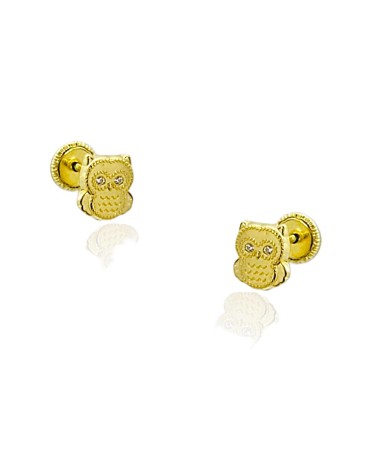 PENDIENTE ORO AMARILLO 18 KLTS MODELO DE BÚHO CON CIRCONITAS EN LOS OJOS