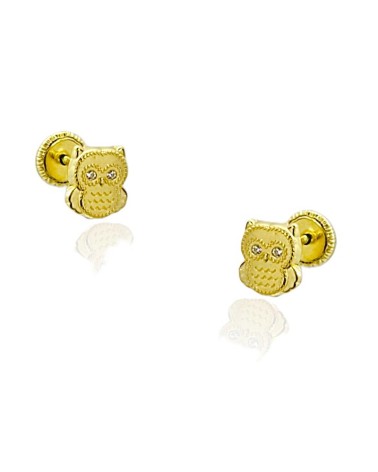PENDIENTE ORO AMARILLO 18 KLTS MODELO DE BÚHO CON CIRCONITAS EN LOS OJOS
