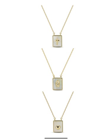COLLAR PLATA 1ª LEY CHAPADO EN ORO COLGANTE NÁCAR CON IMAGEN DE LA VIRGEN