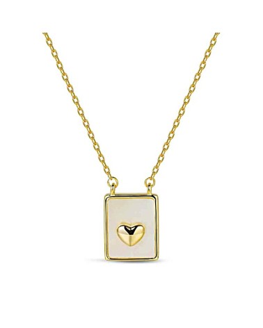 COLLAR PLATA 1ª LEY CHAPADO EN ORO COLGANTE CUADRADO NÁCAR CON CORAZÓN