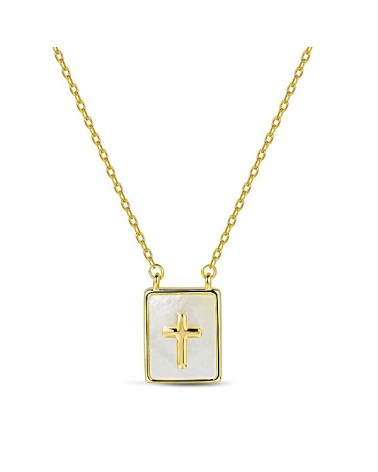 COLLAR PLATA 1ª LEY CHAPADO EN ORO CON COLGANTE NÁCAR Y CRUZ