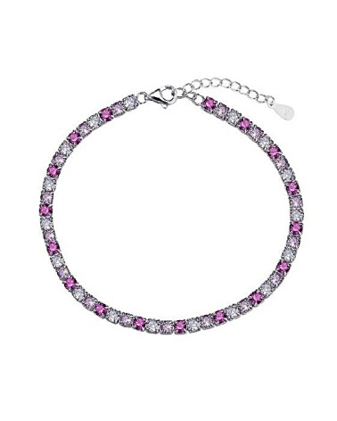 PULSERA PLATA 1ª LEY RIVIER CON CIRCONITAS COMBINADAS COLOR MALVA