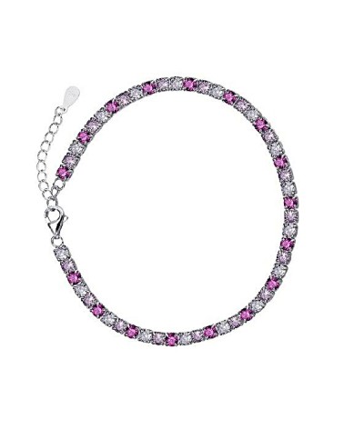 PULSERA PLATA 1ª LEY RIVIER CON CIRCONITAS COMBINADAS COLOR MALVA