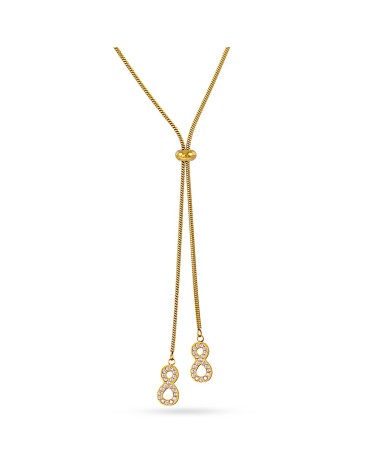 COLLAR ACERO DORADO MODELO CORBATA INFINITO CON CIRCONITAS COLGANDO