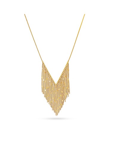 COLLAR ACERO DORADO FORMA EN PICO CON CADENITAS COLGANDO