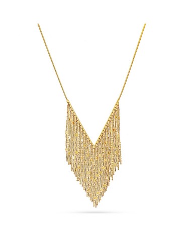 COLLAR ACERO DORADO FORMA EN PICO CON CADENITAS COLGANDO