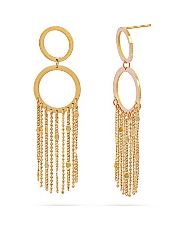 PENDIENTE ACERO DORADO DOS AROS CON CADENITAS COLGANDO