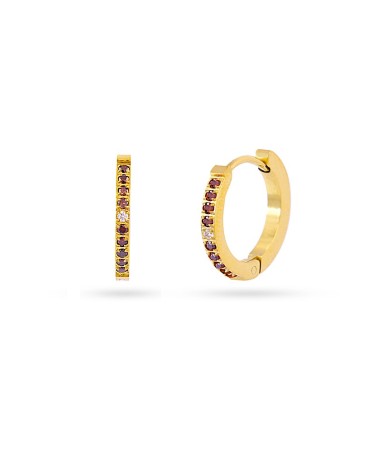 PENDIENTE DE ARO ACERO DORADO ANTIALÉRGICO PIEDRAS TONOS MARRÓN