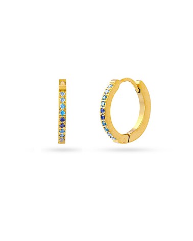 PENDIENTE DE ARO ACERO DORADO ANTIALÉRGICO PIEDRAS TONO AZUL