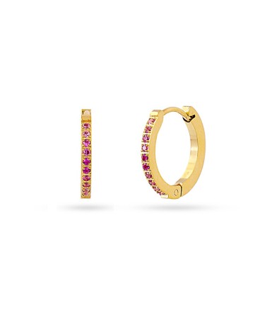 PENDIENTE DE ARO ACERO DORADO ANTIALÉRGICO PIEDRAS TONO ROSA