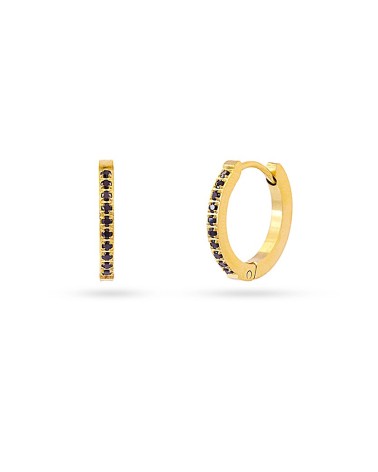 PENDIENTE ARO ACERO DORADO ANTIALÉRGICO CON PIEDRAS COLOR NEGRO