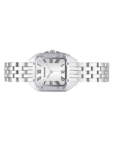 RELOJ ACERO DE MUJER CAJA CUADRADA FONDO BLANCO NÚMEROS ROMANOS