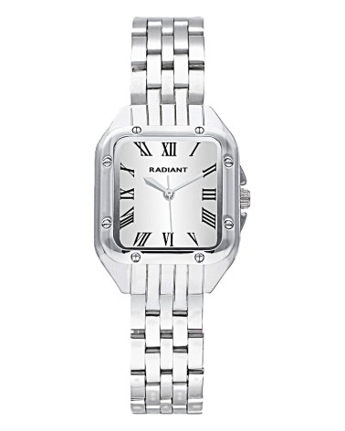 RELOJ ACERO DE MUJER CAJA CUADRADA FONDO BLANCO NÚMEROS ROMANOS