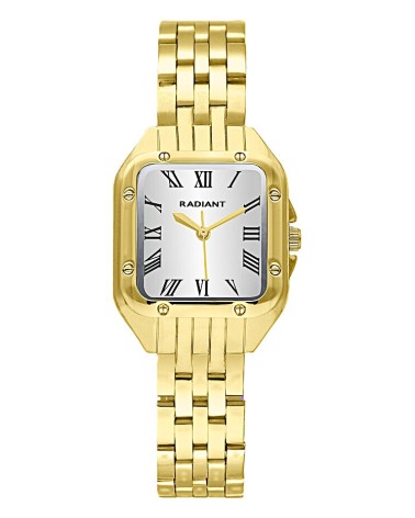 RELOJ DE ACERO CHAPADO CAJA CUADRADA ESFERA EN BLANCO NÚMEROS ROMANOS