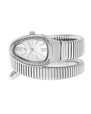 RELOJ JOYA ACERO PLATEADO CAJA OVAL CON CIRCONITAS PULSERA EXTENSIBLE