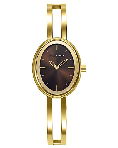 RELOJ DE MUJER ACERO IP DORADO CAJA OVAL FONDO MARRÓN BRAZALETE