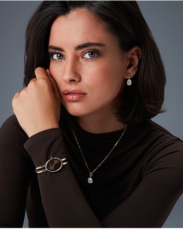 RELOJ DE MUJER ACERO IP DORADO CAJA OVAL FONDO MARRÓN BRAZALETE