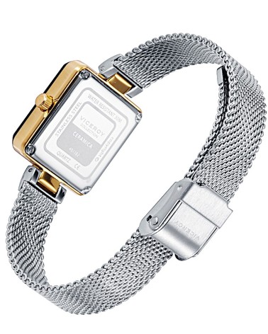 RELOJ DE MUJER CAJA CUADRADA CERÁMICO ARMIS PLATEADO ESFERA MARRÓN