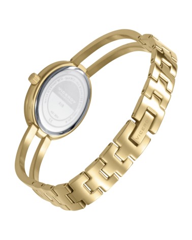 RELOJ DE MUJER ACERO IP DORADO CAJA OVAL FONDO MARRÓN BRAZALETE
