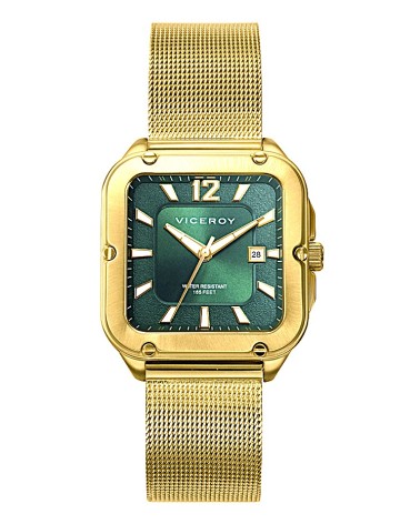 RELOJ DE MUJER ACERO IP DORADO CAJA CUADRADA FONDO VERDE ARMIS MILANESA